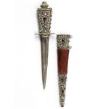 AN OTTOMAN DAGGER WITH SILVER PRECIOUS STONE INLAID HILT, OTTOMAN TURKEY, 18TH CENTURY