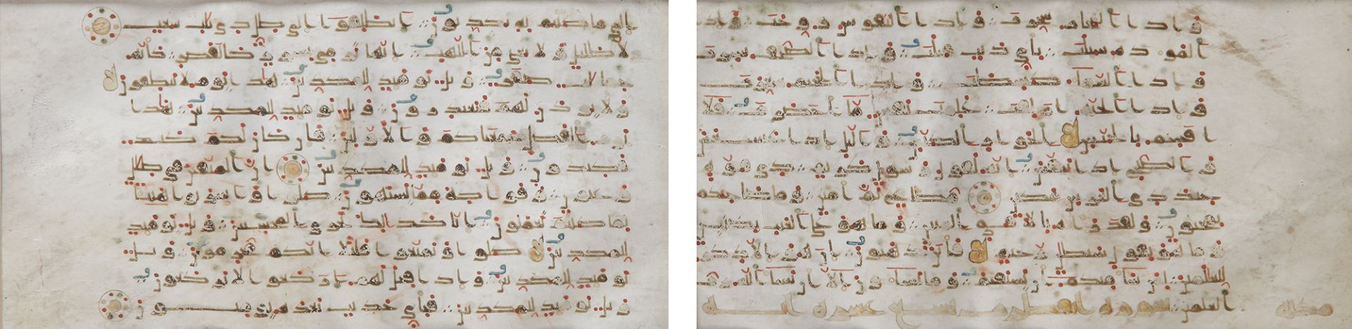 TWO KAIROUAN WESTERN KUFIC QURAN FOLIOS, KAIROUAN, 10TH-11TH CENTURY - Bild 2 aus 2