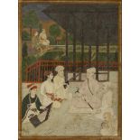 A PORTRAIT OF YOUNG PRINCE SEATED WITH ATTENDANTS, INDIA, MUGHAL, LATE 17TH CENTURY