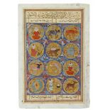 AN ILLUMINATED MINIATURE DEPICTING ZODIACS, PERSIA, 18TH-19TH CENTURY