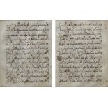 TWO ANDALUSI KUFIC SCRIPT QURAN FOLIOS, ANDALUSIA, 13TH CENTURY