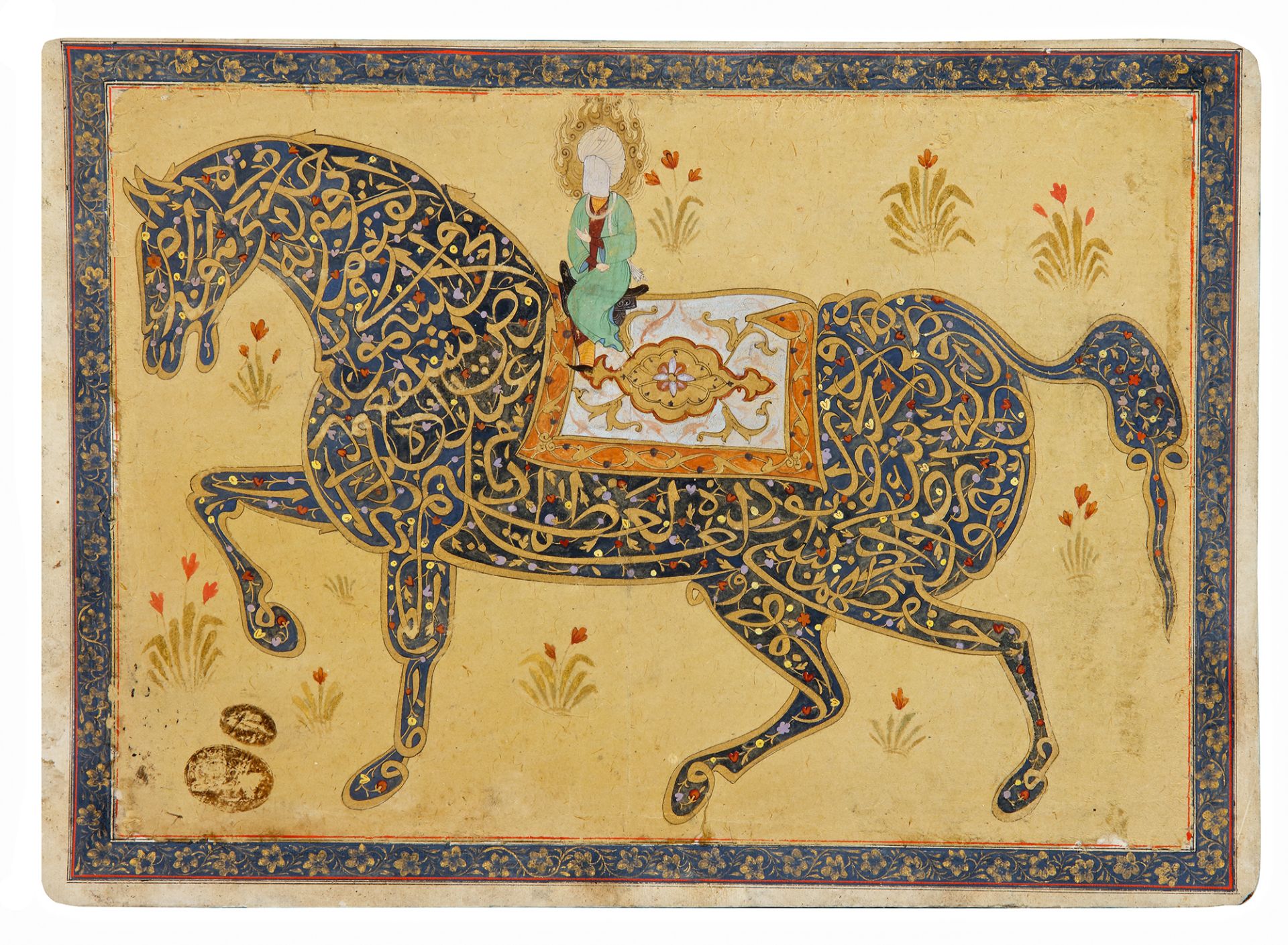 THE THRONE VERSE (AYAT AL-KURSI) IN THE FORM OF A CALLIGRAPHIC HORSE, INDIA, DECCAN, BIJAPUR, 19TH C
