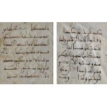 TWO ANDALUSI KUFIC SCRIPT QURAN FOLIOS, ANDALUSIA, 13TH CENTURY