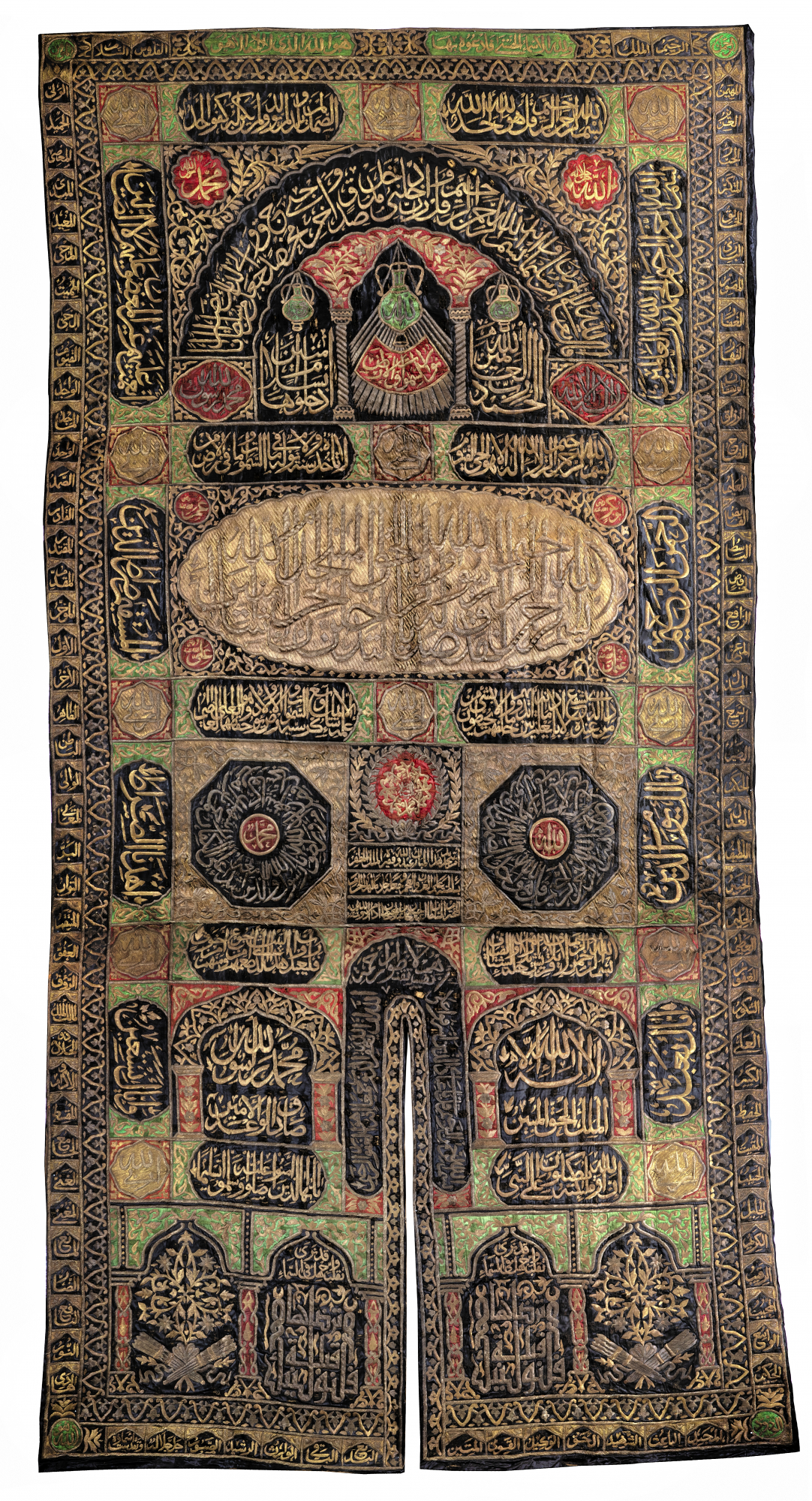 AN IMPORTANT OTTOMAN METAL-THREAD CURTAIN OF THE HOLY KAABA DOOR (BURQA), WITH THE NAME OF SULTAN AB
