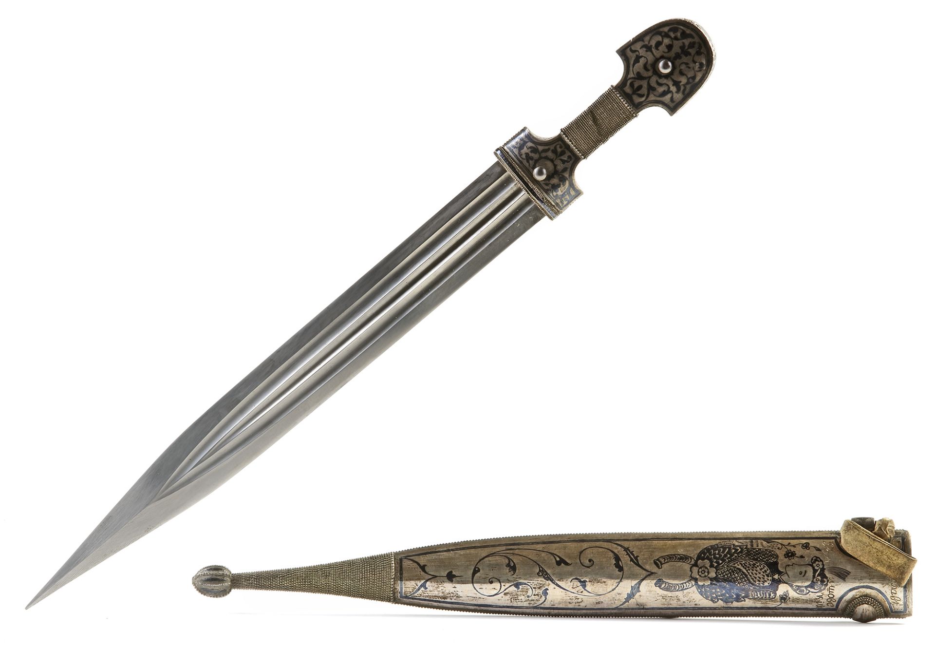 A CAUCASIAN NIELLO-SILVER KINDJAL WITH SCABBARD, 19TH CENTURY - Bild 6 aus 8