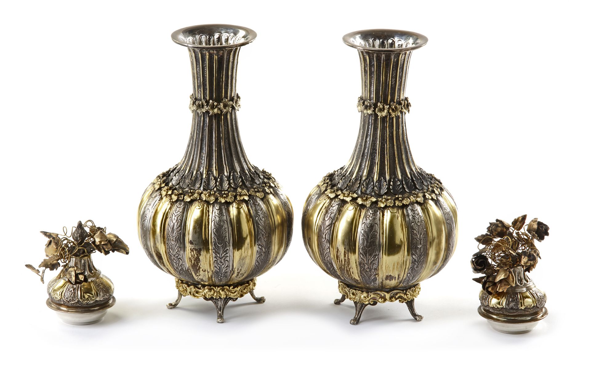 A PAIR OF GILT SILVER VASES WITH COVERS, TURKEY, 19TH CENTURY - Image 5 of 10