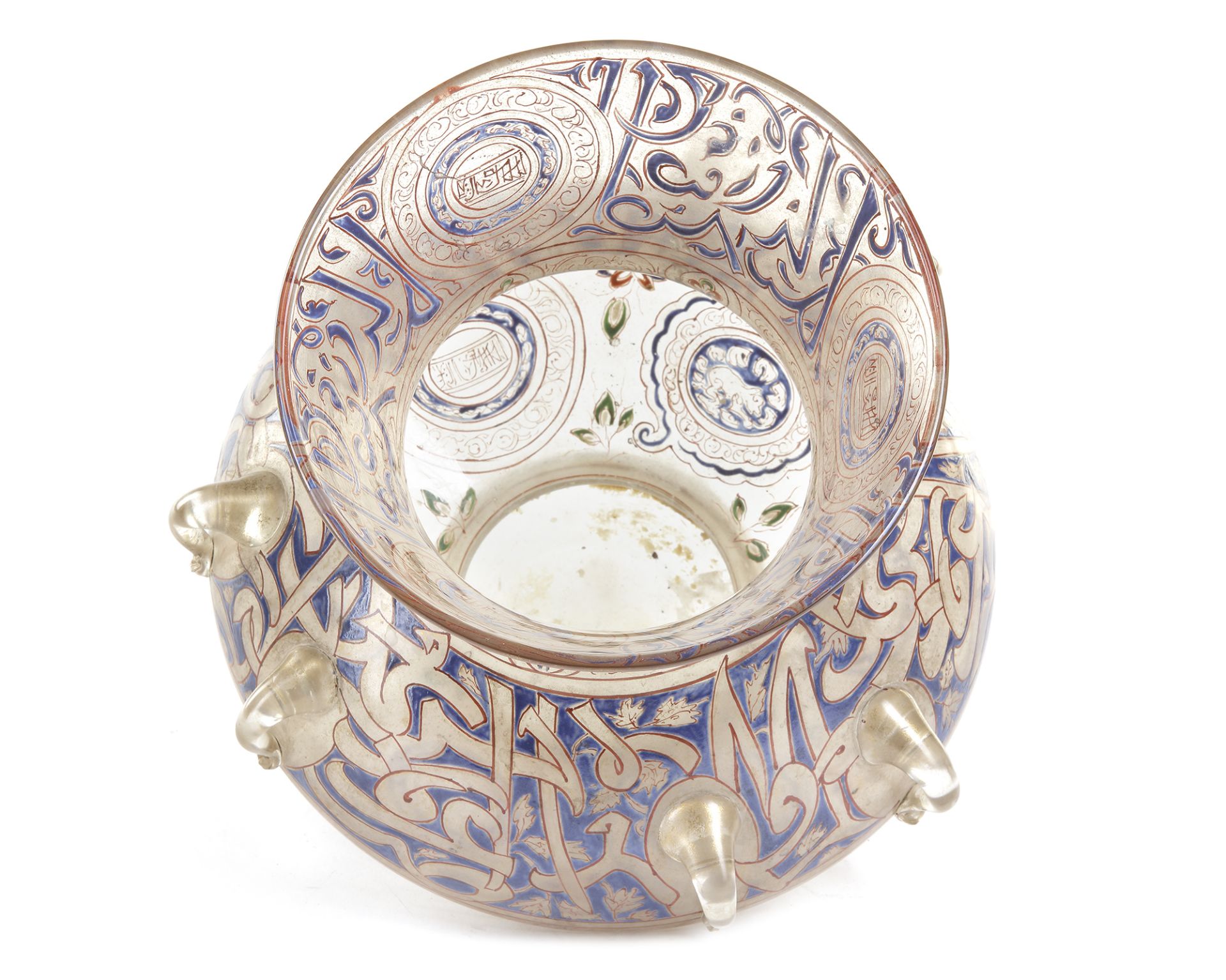 A MAMLUK-STYLE ENAMELLED CLEAR GLASS MOSQUE LAMP POSSIBLY BROCARD, FRANCE, SECOND HALF 19TH CENTURY - Image 5 of 10