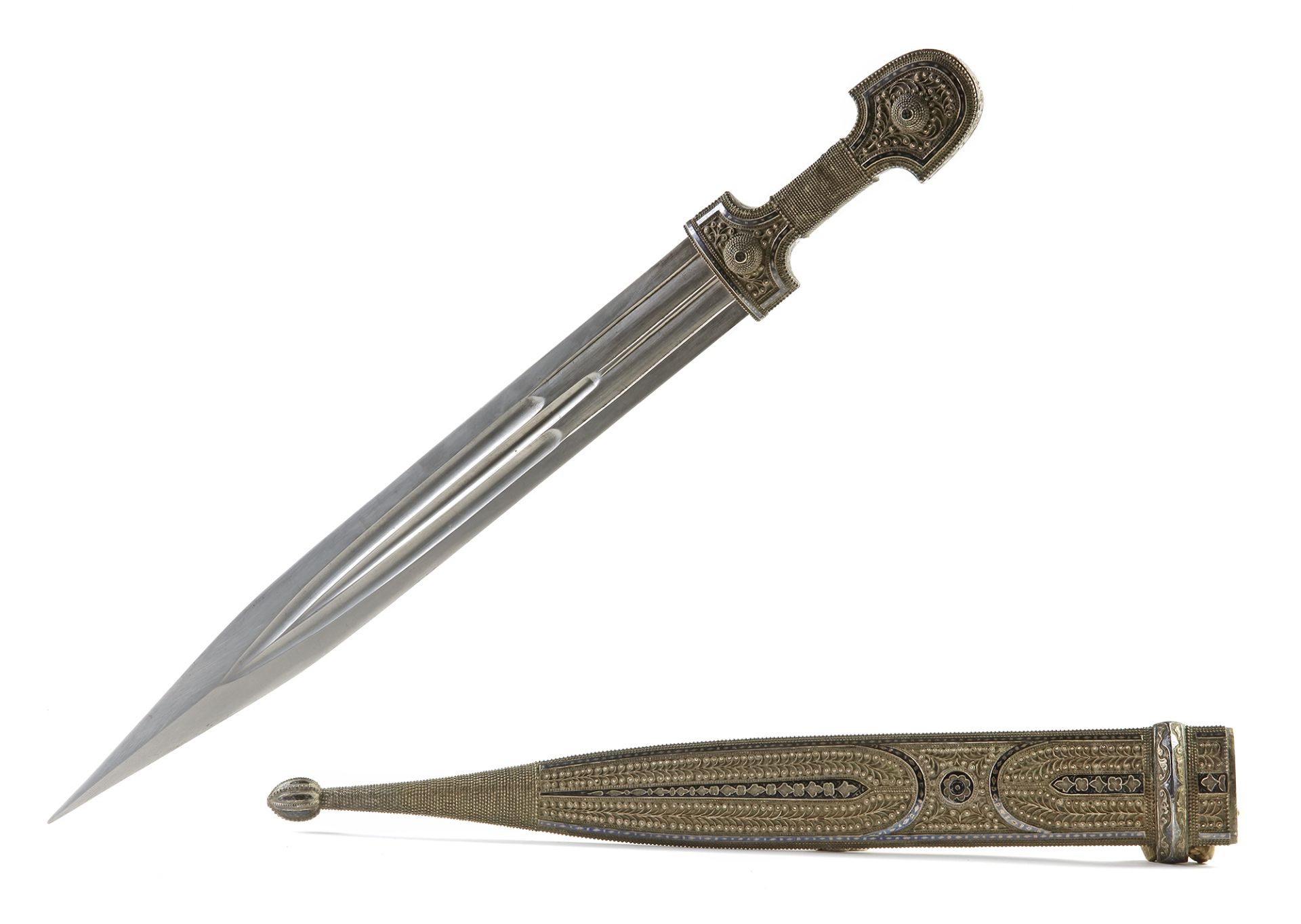 A CAUCASIAN NIELLO-SILVER KINDJAL WITH SCABBARD, 19TH CENTURY - Bild 7 aus 8