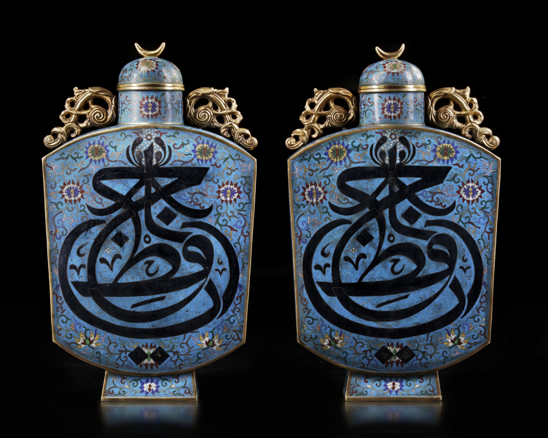 A PAIR OF LARGE CLOISONNÉ FLASKS AND COVERS, CHINA, CIRCA 1900