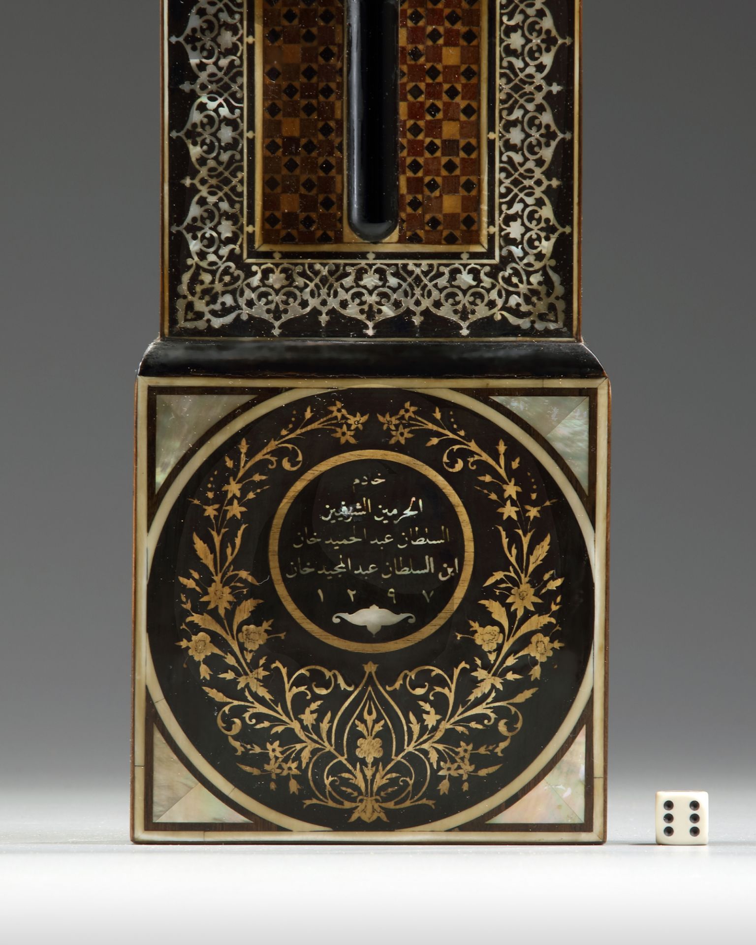 AN OTTOMAN WOODEN MOTHER-OF-PEARL AND IVORY INLAID BAROMETER,1297 AH/1879 - 1880 AD - Image 8 of 12