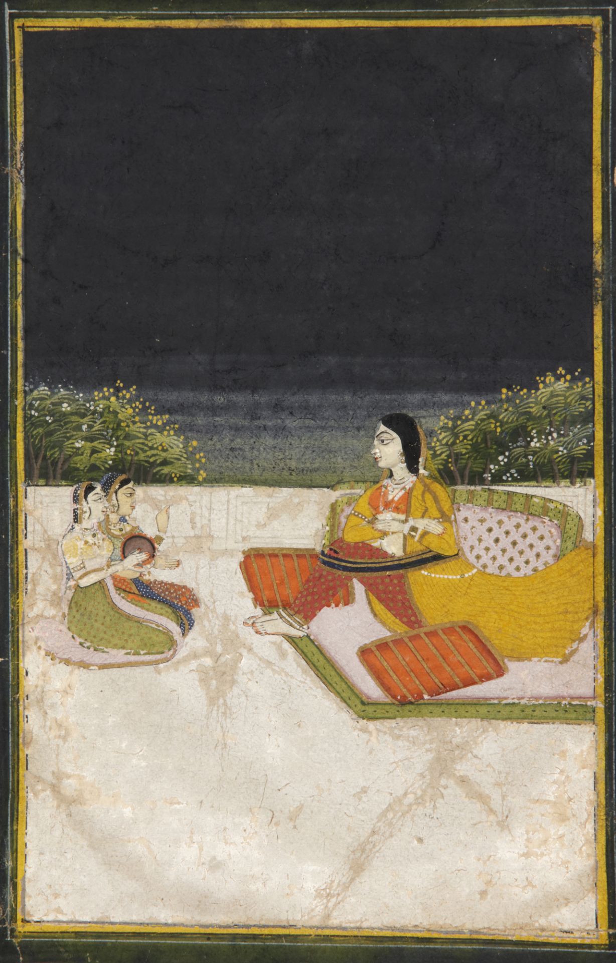 A LADY WITH ATTENDANTS ON A TERRACE, INDIA JAIPUR, 18TH CENTURY