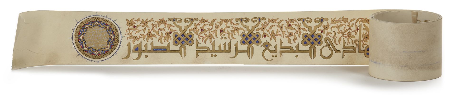 A CALLIGRAPHIC SCROLL OF THE NINETY-NINE NAMES OF ALLAH, DAMASCUS, DATED 1349 AH/1930 AD - Image 5 of 6