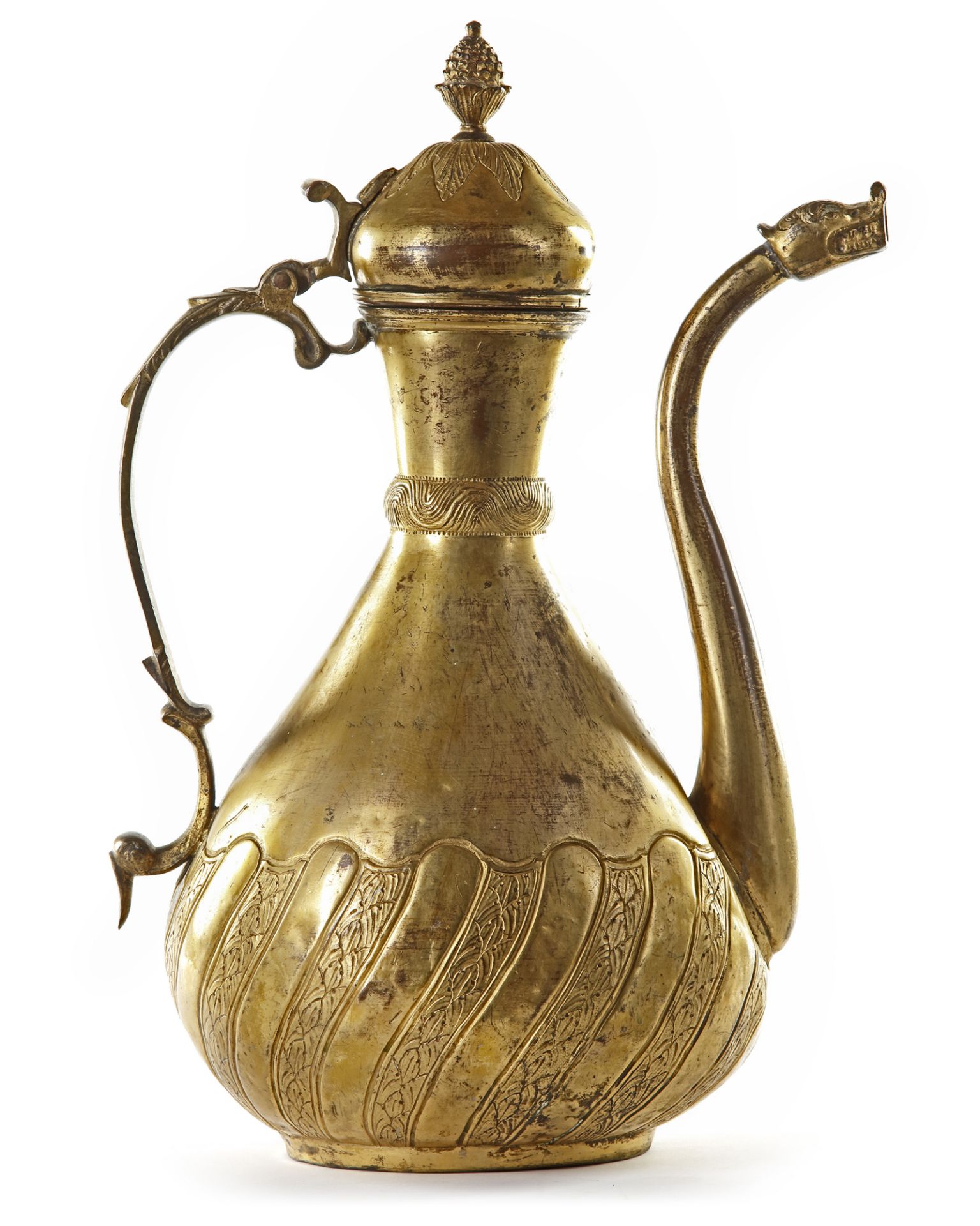 AN OTTOMAN GILT-COPPER (TOMBAK) EWER WITH ARMENIAN INSCRIPTION TURKEY, 18TH CENTURY - Image 3 of 10