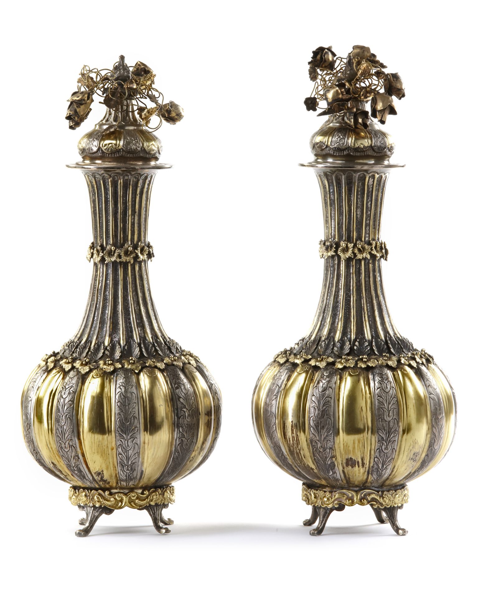A PAIR OF GILT SILVER VASES WITH COVERS, TURKEY, 19TH CENTURY - Image 4 of 10