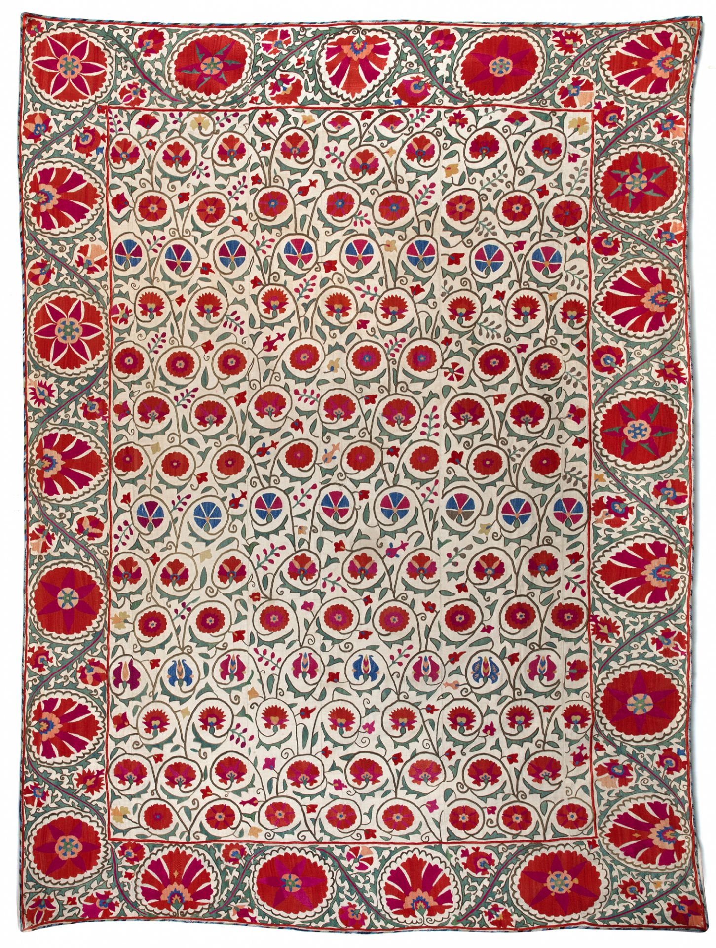 A SUZANI, SILK EMBROIDERED PANEL, BUKHARA, UZBEKISTAN 19TH CENTURY