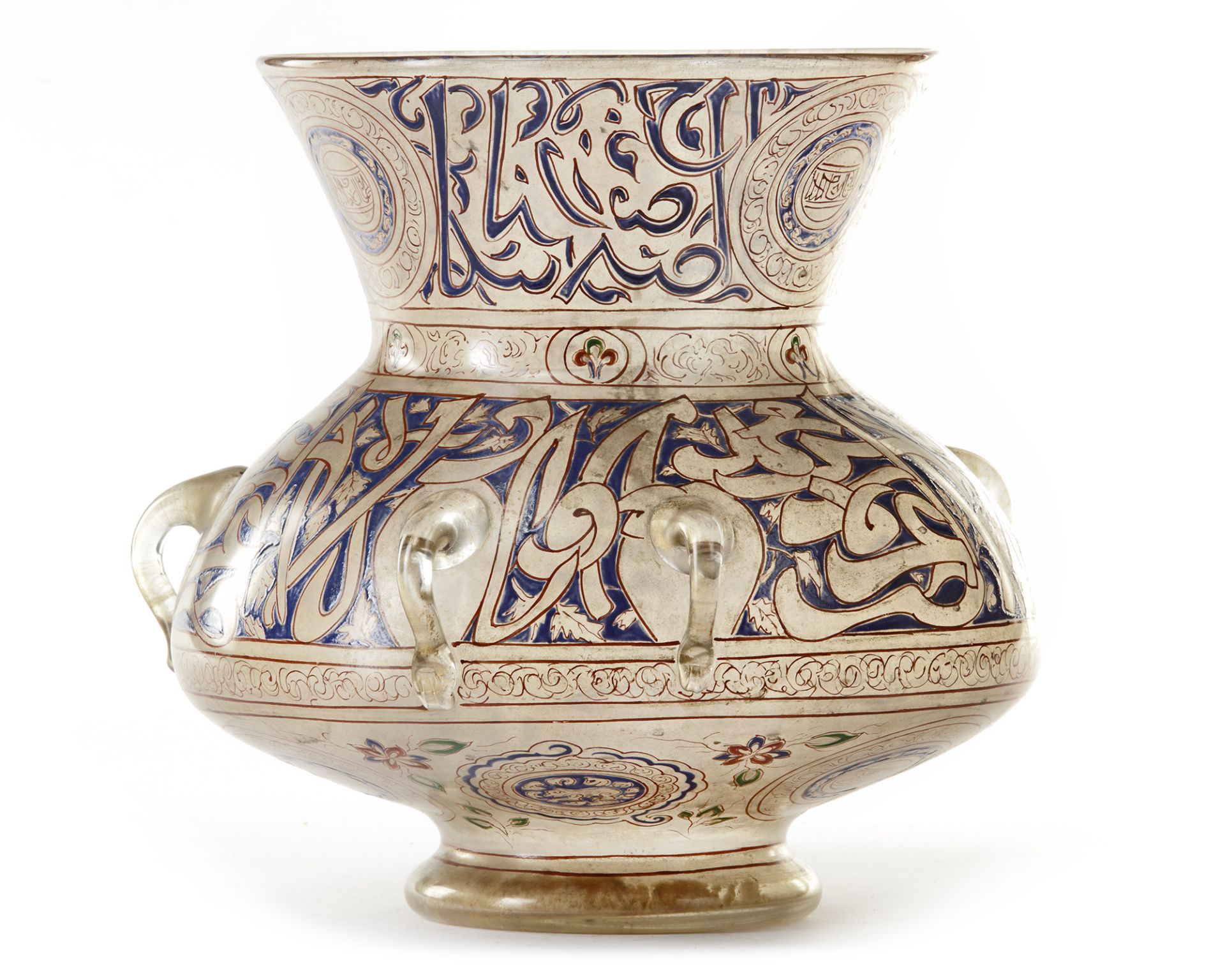 A MAMLUK-STYLE ENAMELLED CLEAR GLASS MOSQUE LAMP POSSIBLY BROCARD, FRANCE, SECOND HALF 19TH CENTURY - Image 2 of 10