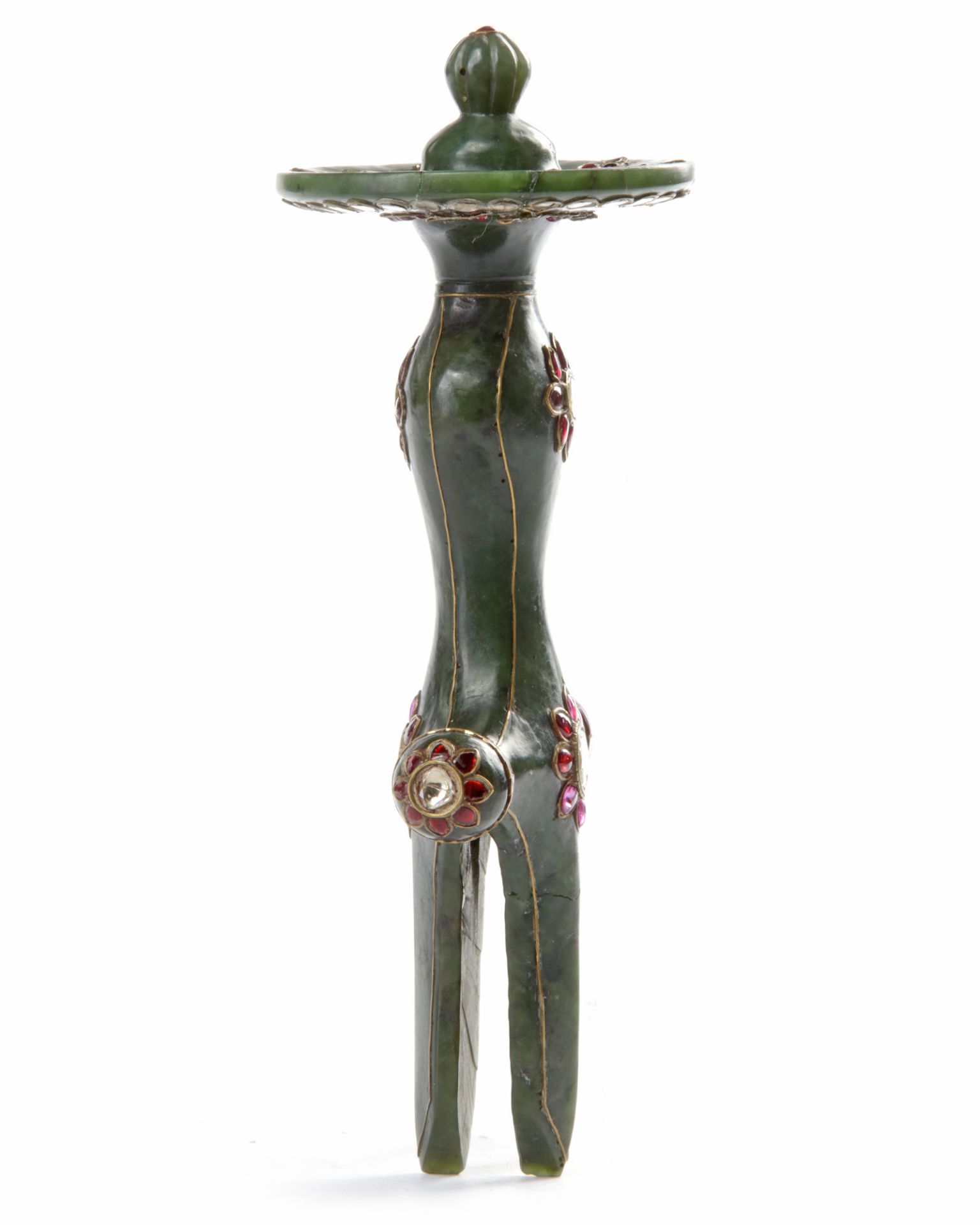 A MUGHAL GEM-SET JADE TALWAR HILT, INDIA, 19TH CENTURY - Bild 3 aus 6