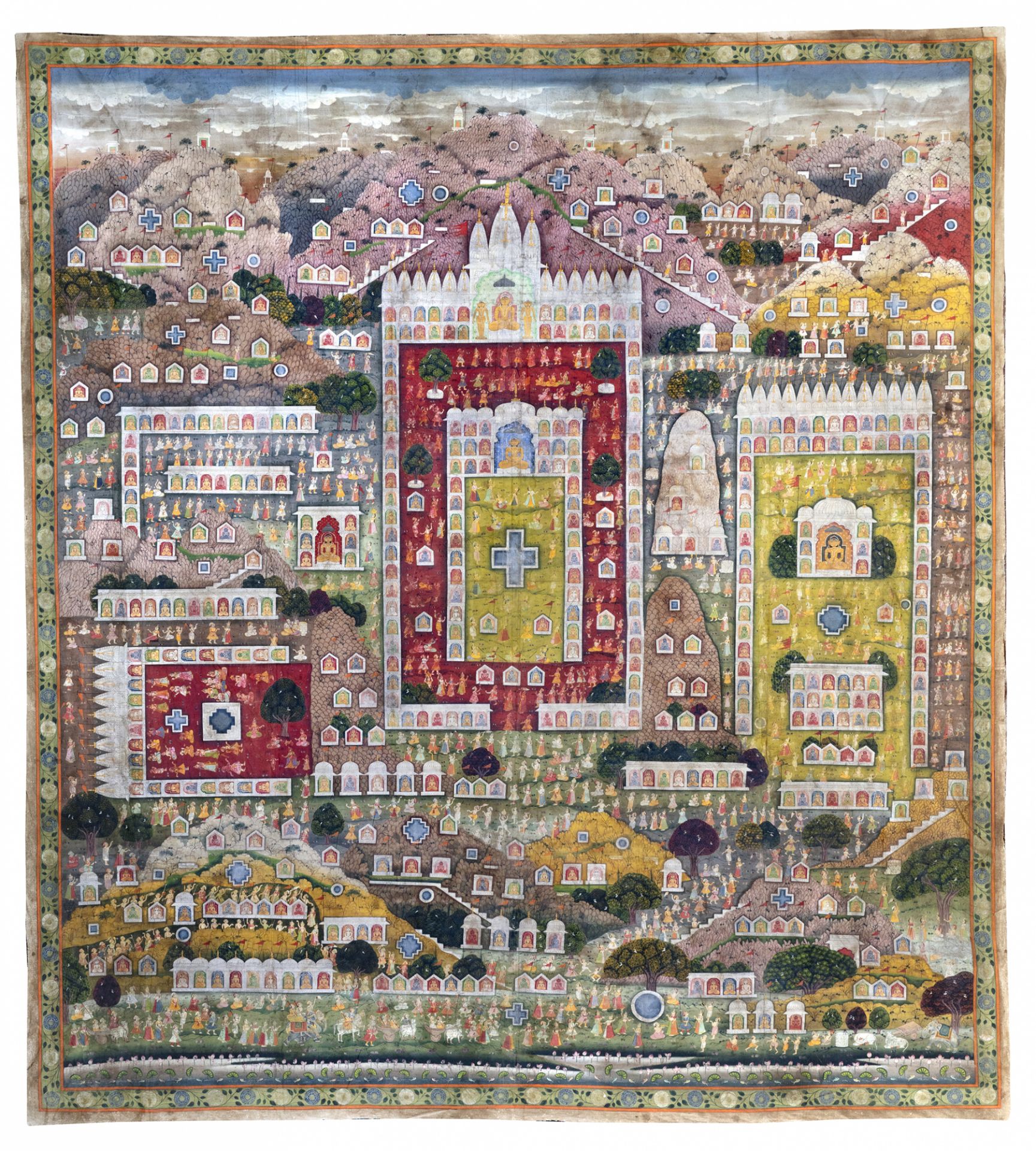 A JAIN PILGRIMAGE PAINTING (TIRTHA PATA) MAP OF THE SACRED SITE SHATRUNJAYA GUJARAT, LATE 19TH CENT - Bild 2 aus 2