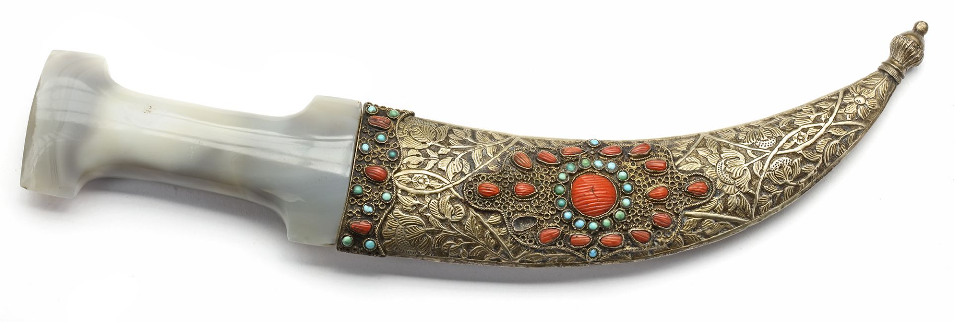 AN OTTOMAN JAMBIYA DAGGER WITH AGATE HILT AND FILIGREE SHEATH, OTTOMAN, TURKEY, 18TH CENTURY - Bild 2 aus 8