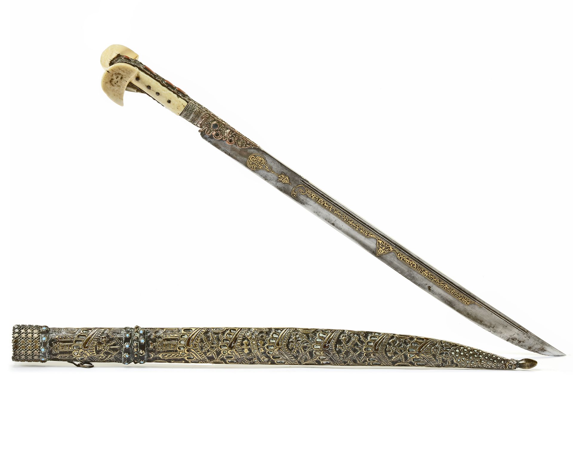 AN OTTOMAN IVORY-HILTED STEEL SWORD (YATAGHAN),TURKEY, LATE 18TH CENTURY - Bild 2 aus 6