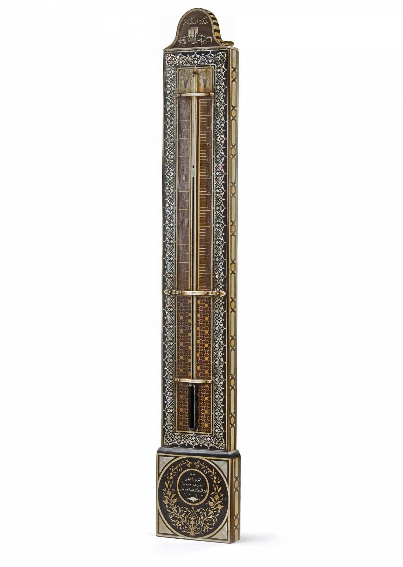 AN OTTOMAN WOODEN MOTHER-OF-PEARL AND IVORY INLAID BAROMETER,1297 AH/1879 - 1880 AD - Image 3 of 12