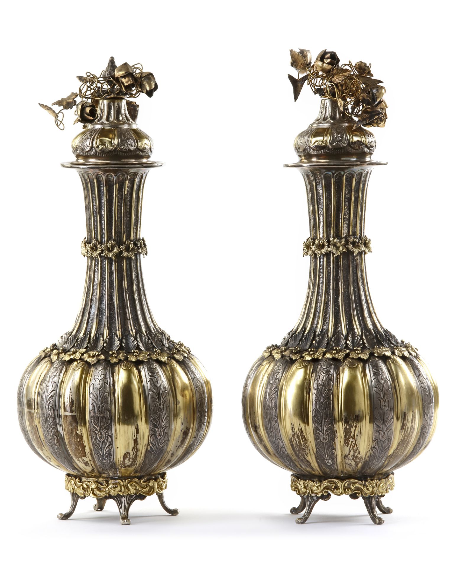 A PAIR OF GILT SILVER VASES WITH COVERS, TURKEY, 19TH CENTURY - Image 7 of 10