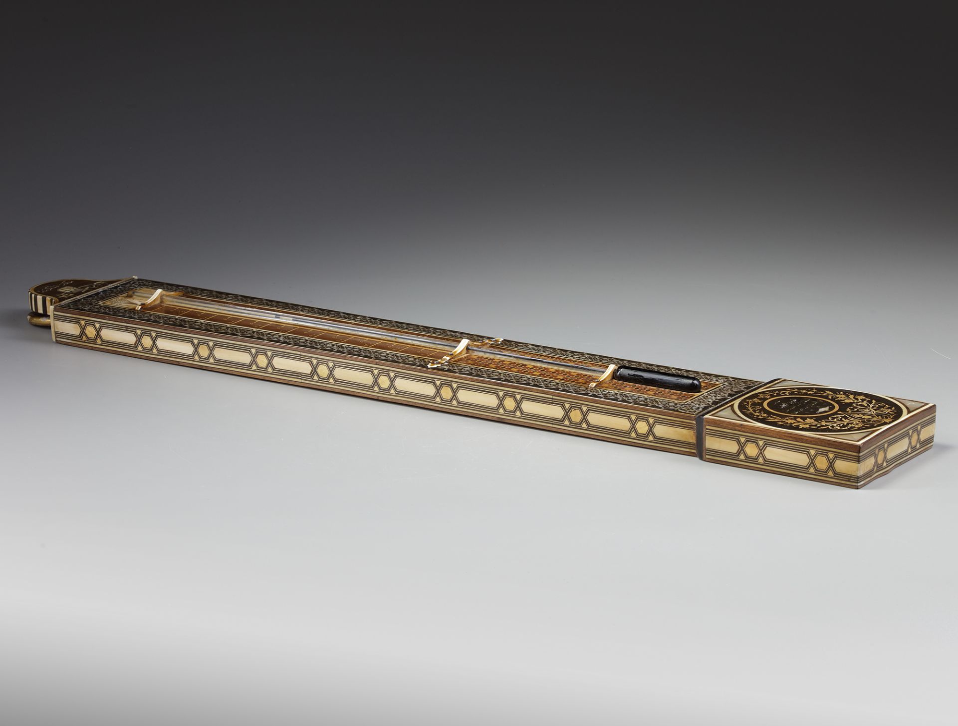 AN OTTOMAN WOODEN MOTHER-OF-PEARL AND IVORY INLAID BAROMETER,1297 AH/1879 - 1880 AD - Image 9 of 12