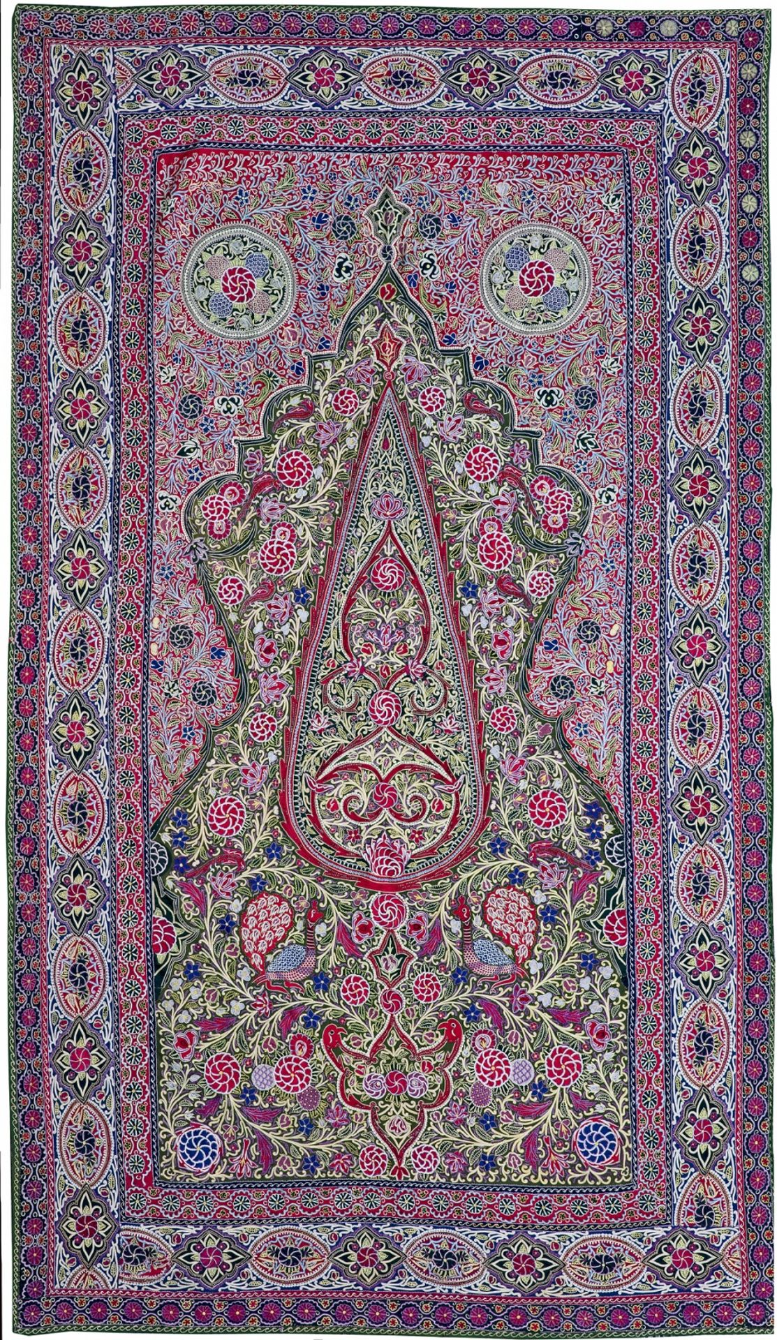 A LARGE EMBROIDERY HANGING PANEL, RASHT, IRAN, 19TH CENTURY