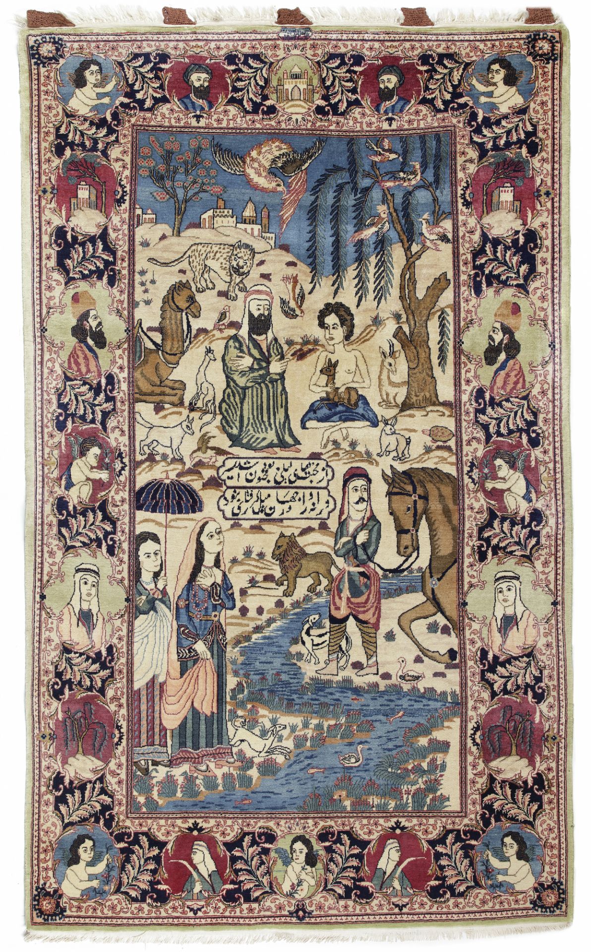 A SIGNED KASHAN PICTORIAL RUG, CIRCA 1900