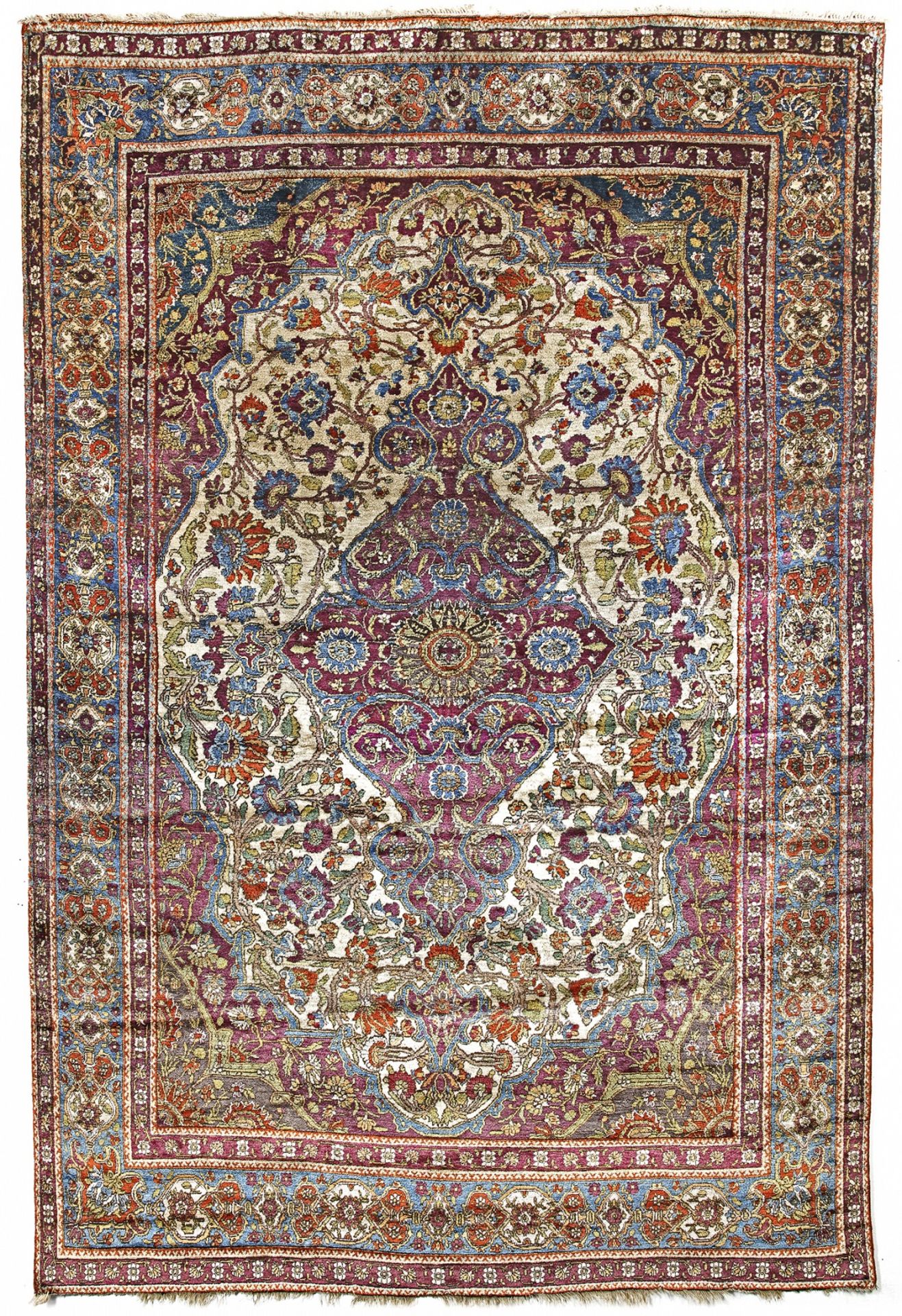 A FARAHAN SILK RUG, MID 19TH CENTURY