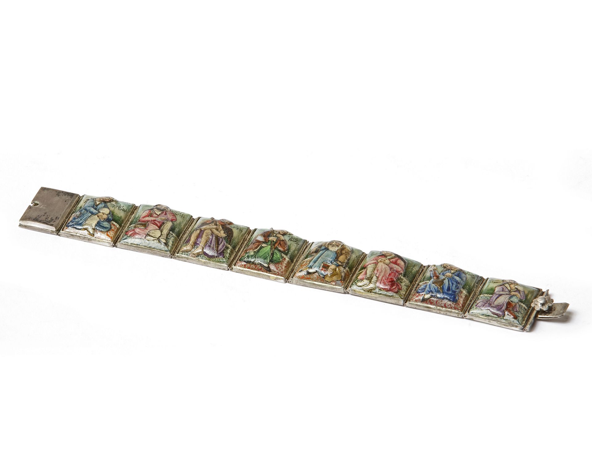 A QAJAR ENAMEL SILVER BRACELET, 19TH CENTURY - Bild 4 aus 8