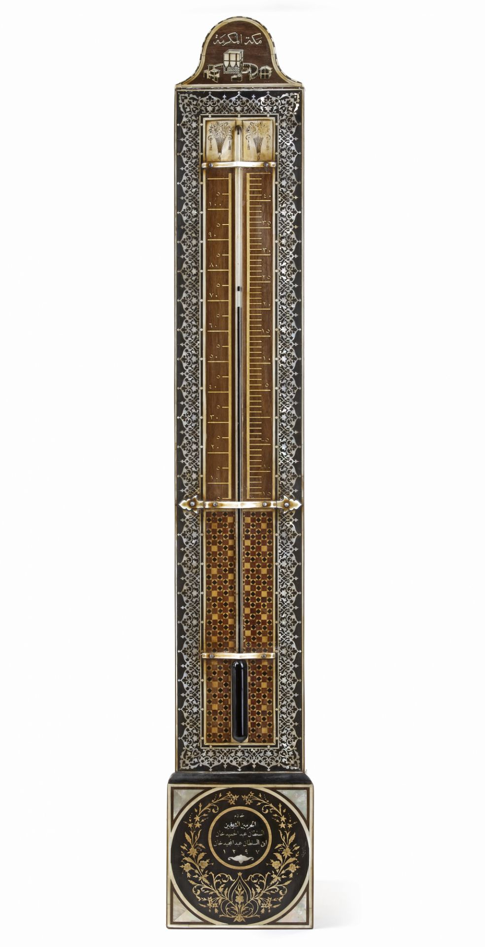 AN OTTOMAN WOODEN MOTHER-OF-PEARL AND IVORY INLAID BAROMETER,1297 AH/1879 - 1880 AD - Image 2 of 12