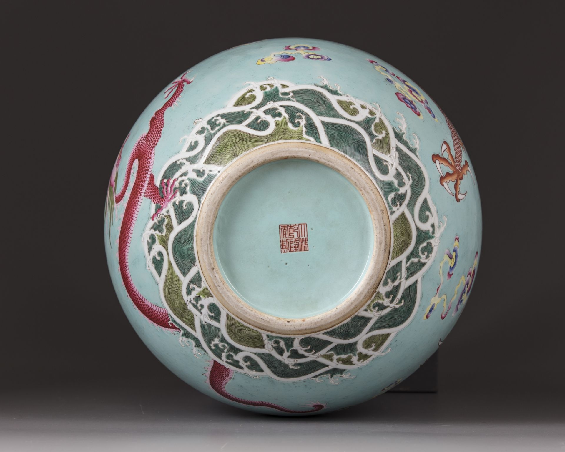 A CHINESE TURQUOISE-GROUND FAMILLE ROSE BOTTLE VASE, TIANQIUPING,19TH-20THCENTURY - Image 8 of 11