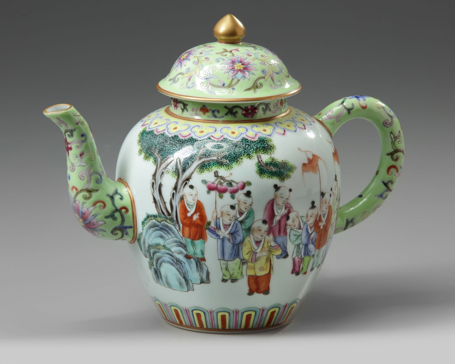 A CHINESE FAMILLE ROSE 'BOYS' TEAPOT AND COVER, 19TH-20TH CENTURY - Image 3 of 6