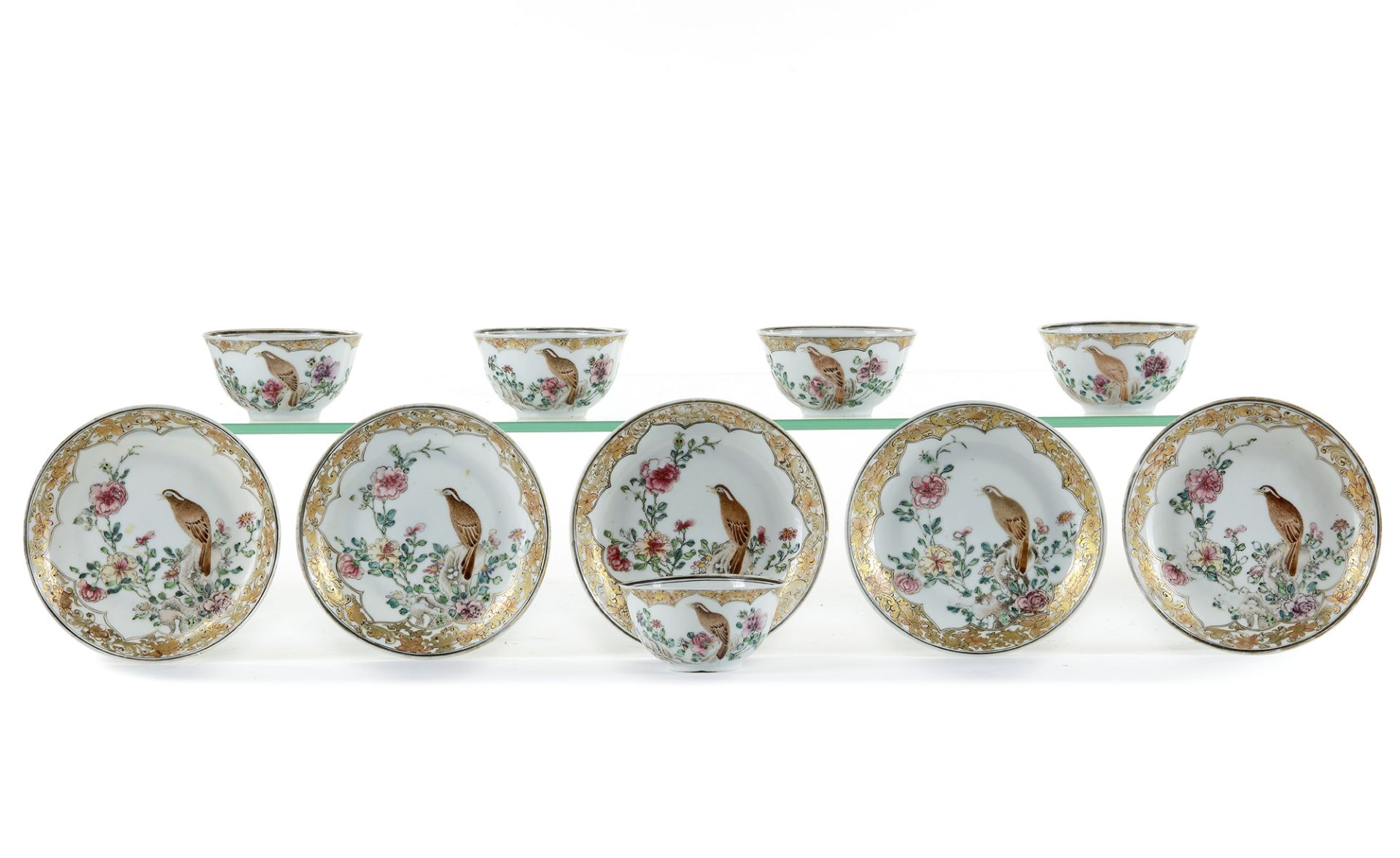 A SET OF FIVE CHINESE FAMILLE ROSE CUPS AND SAUCERS, YONGZHENG PERIOD (1723-1735) - Image 2 of 2