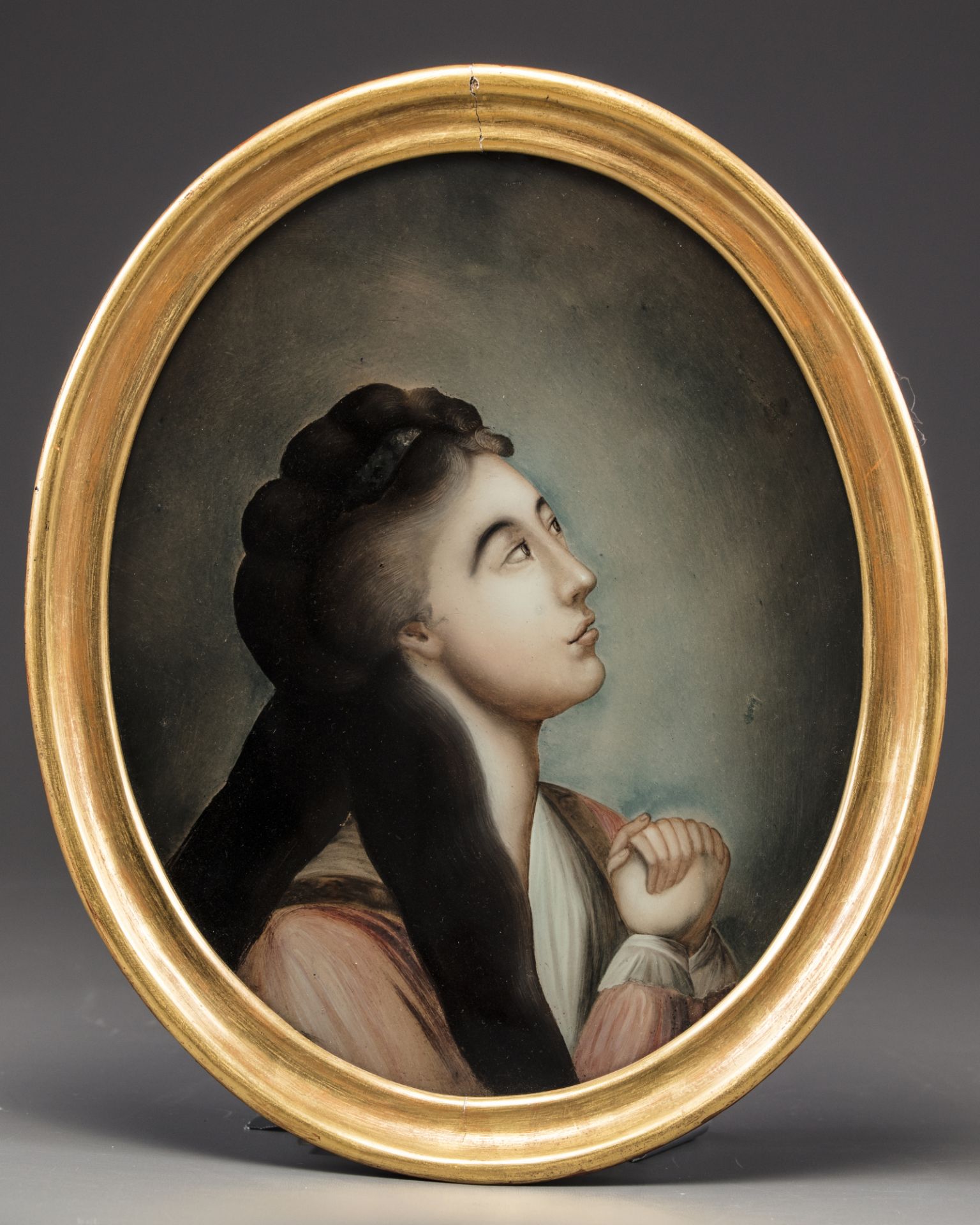 A CHINESE EXPORT REVERSE-GLASS PORTRAIT OF A LADY, 19TH CENTURY