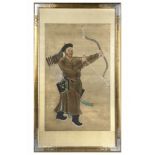 A LARGE CHINESE PAINTING OF AN MANCHU ARCHER, 19TH CENTURY