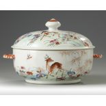 A CHINESE FAMILLE ROSE 'DEER' TUREEN AND COVER, 18TH CENTURY