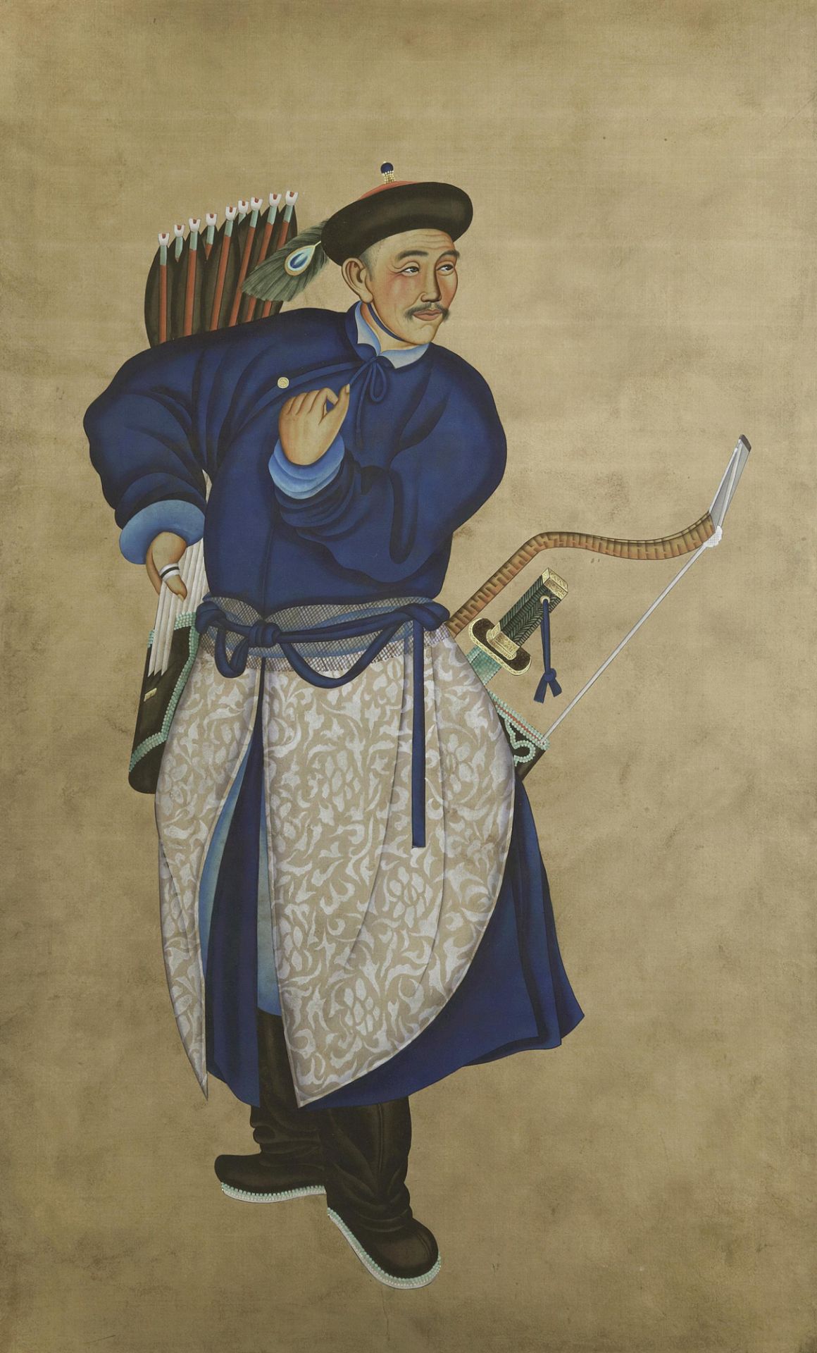 A LARGE CHINESE PAINTING OF AN MANCHU ARCHER, 19TH CENTURY - Image 2 of 2