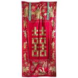 A CHINESE RED-GROUND SILK EMBROIDERY,19TH CENTURY