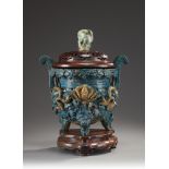 A LARGE CHINESE FAHUA DRAGON TRIPOD CENSER, 16TH CENTURY