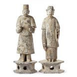 A PAIR OF CHINESE TERRACOTTA ATTENDANTS, MING DYNASTY (1368-1644)