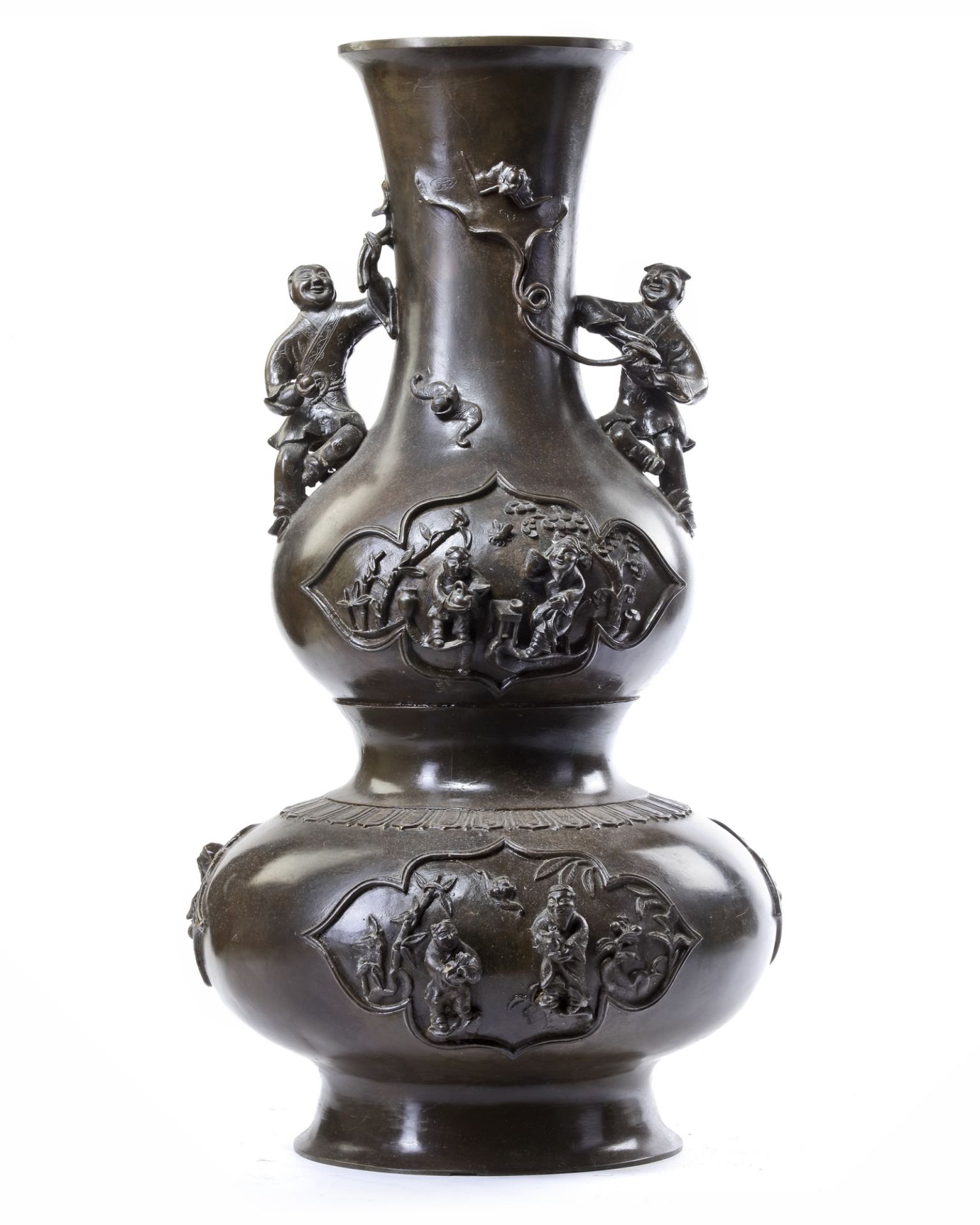 A LARGE CHINESE BRONZE DOUBLE GOURD VASE, 17TH CENTURY