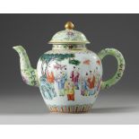 A CHINESE FAMILLE ROSE 'BOYS' TEAPOT AND COVER, 19TH-20TH CENTURY