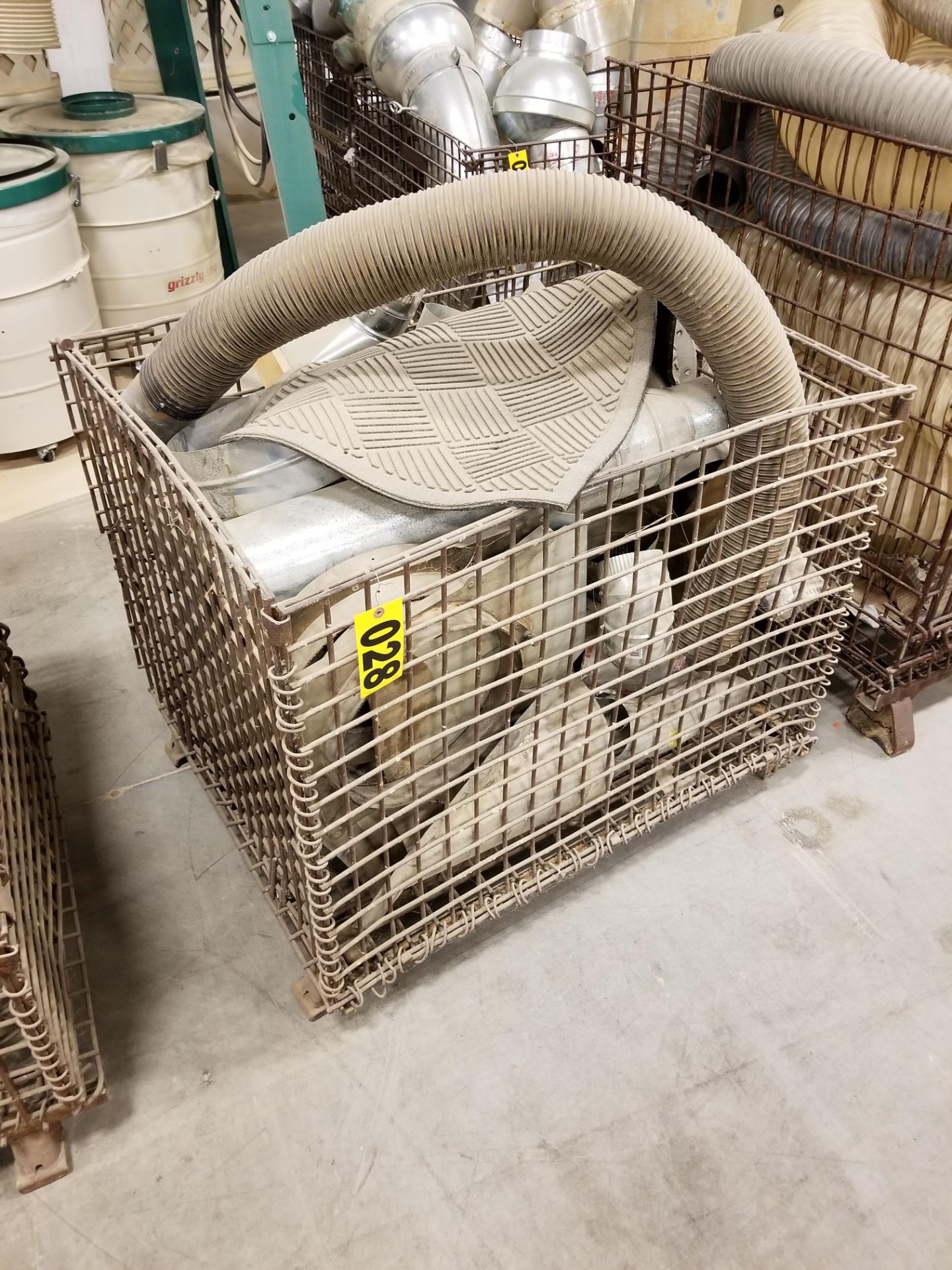 Wire bin w/ misc dust collection hoses & fittings