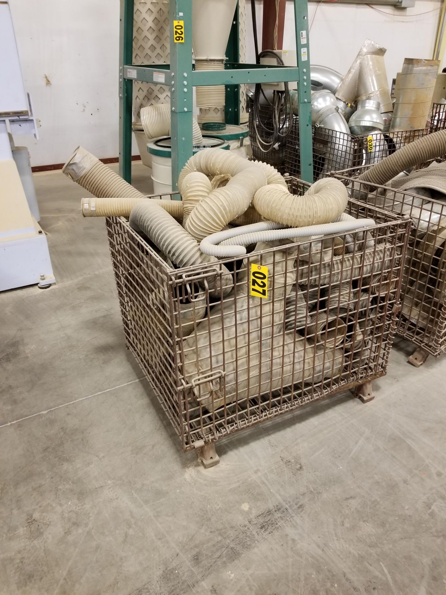 Wire bin w/ misc dust collection hoses & fittings