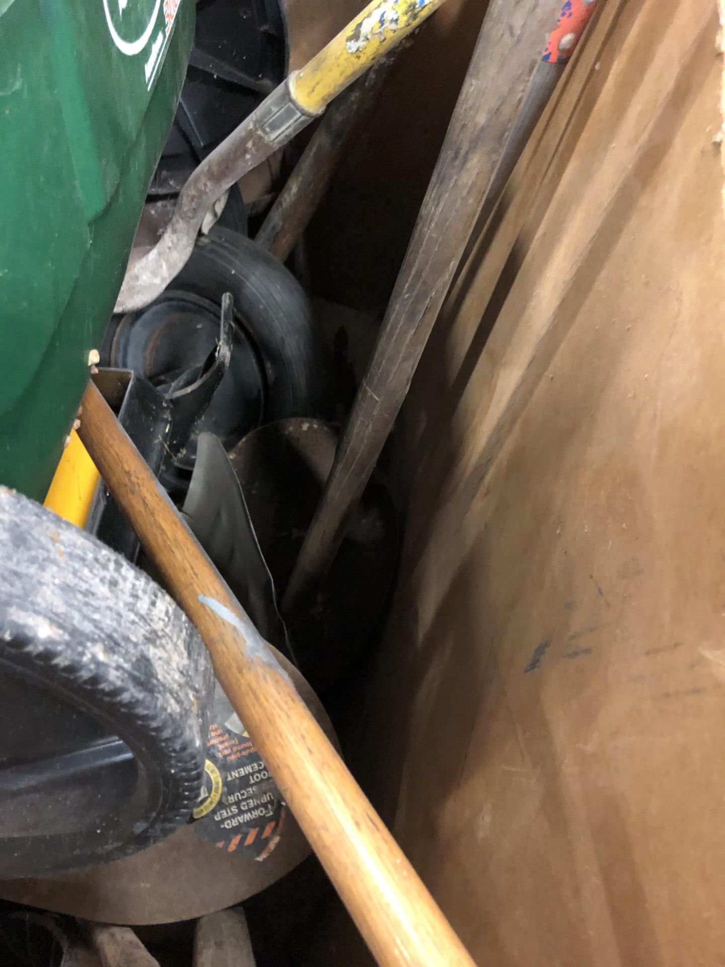 Gaylord box of landscaping hand tools shovels spreader take an iron’s and etc. - Image 8 of 10
