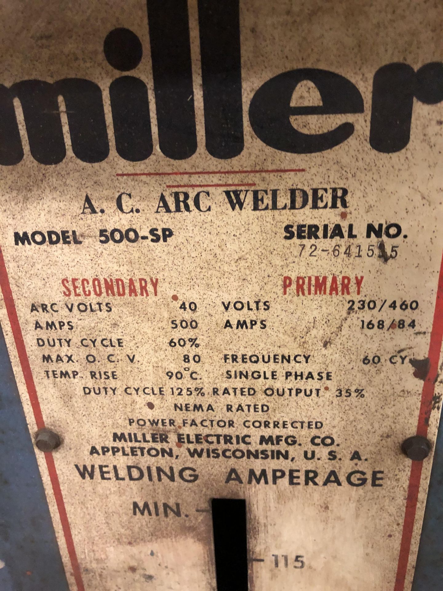 Miller 500-SP 590 amp welder, single phase - Image 2 of 2
