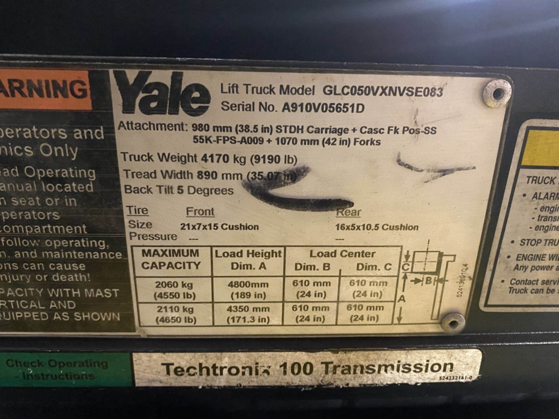 Yale 5000lb LP Forklift - Image 8 of 10