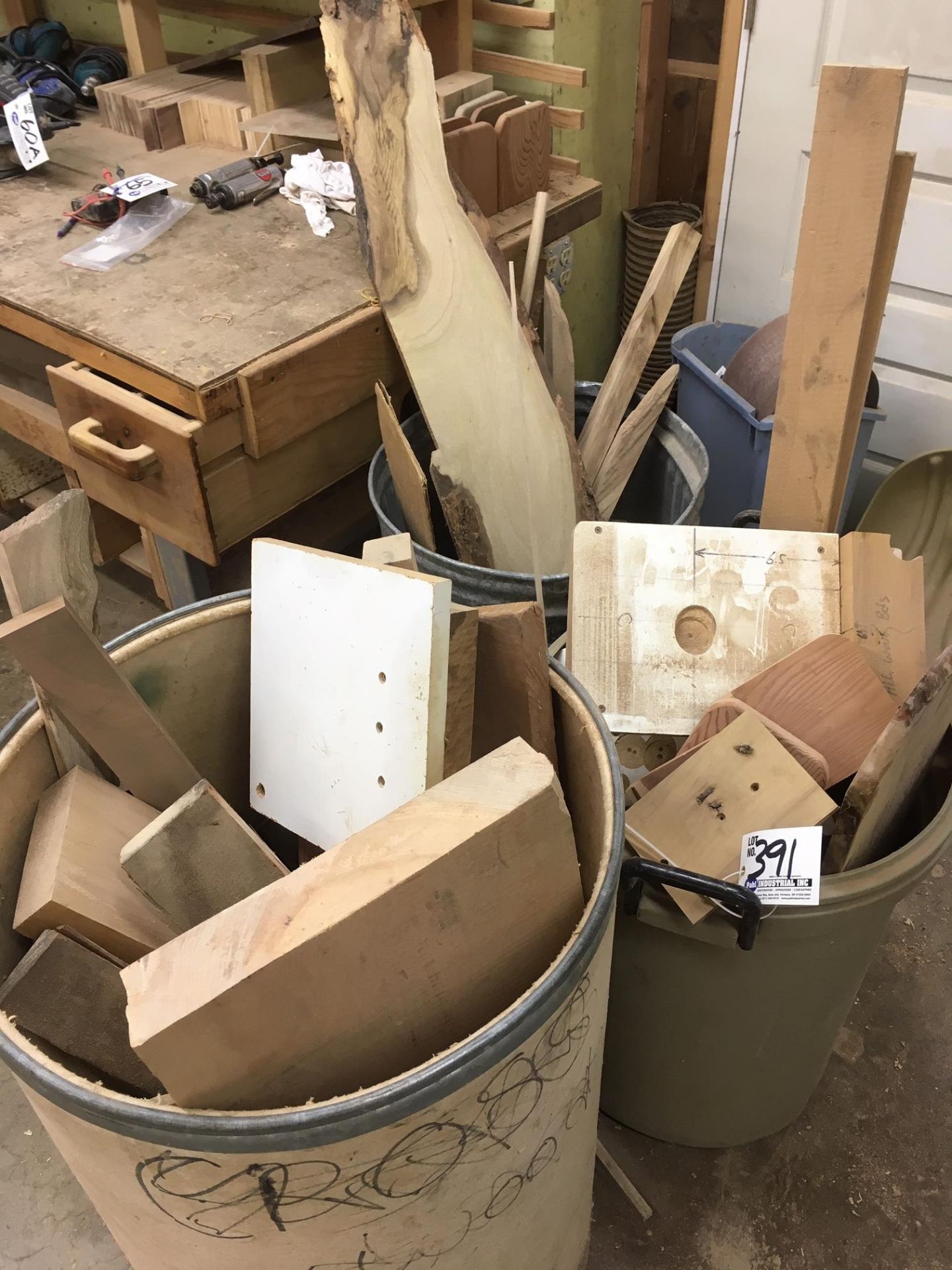 Assorted bins of lumber (mostly hardwoods)